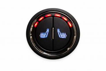 Sitzheizungsset Carbon 3-stufig mit einem runden, beleuchteten Doppel-Taster mit Kabelbaum für zwei Sitze