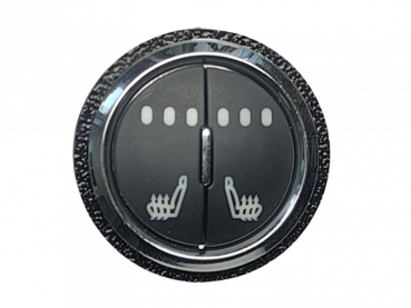 Sitzheizungsset Carbon 3-stufig mit einem runden, beleuchteten Doppel-Taster und Kunststoffring mit Kabelbaum für zwei Sitze