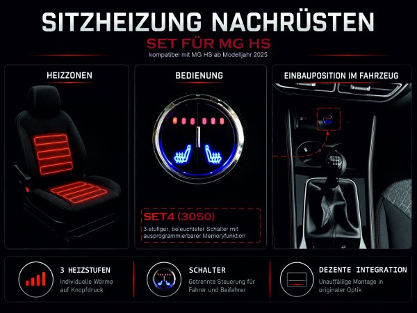 Sitzheizungsset Carbon 3 stufig für MG HS ab 2025 mit Doppeltaster