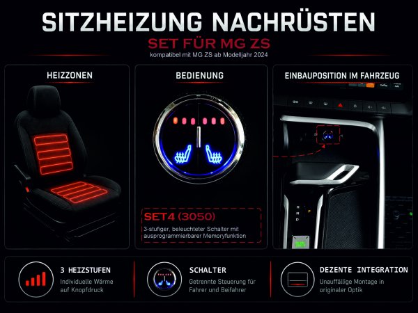 Sitzheizungsset Carbon 3 stufig für MG ZS ab 2024 mit Doppeltaster