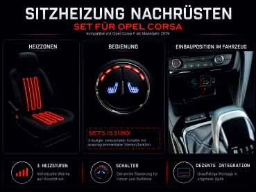 Sitzheizungsset Opel Corsa F ab Modelljahr 2019 mit rundem, beleuchteten Doppel-Taster