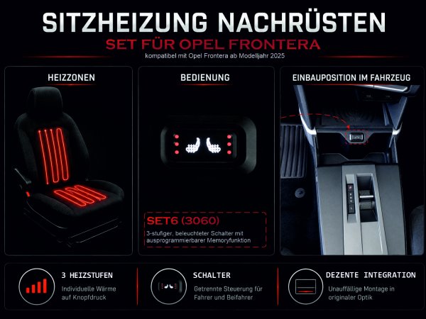 Sitzheizungsset Opel Frontera MY 2025 mit rechteckiger Doppel-Taster