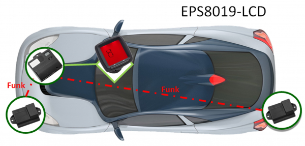 Einparkhilfe 8019 Funk 8 Sensoren Front + Heck 18mm/16mm mit analogen Speedsignal und LCD Display