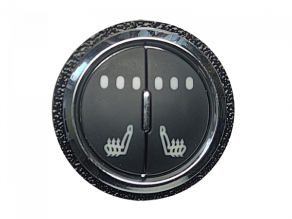 Sitzheizungsset Carbon 3-stufig mit einem runden, beleuchteten Doppel-Taster und Kunststoffring mit Kabelbaum für zwei Sitze