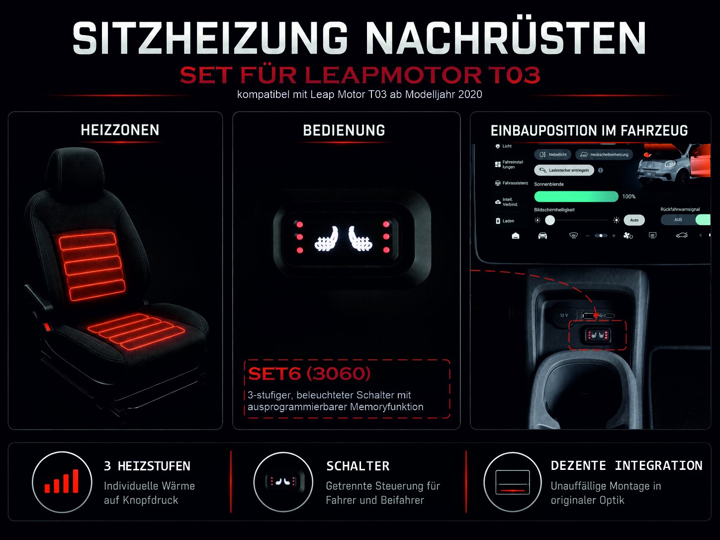 Sitzheizungsset für LeapMotor T03 ab Modelljahr 2020 -